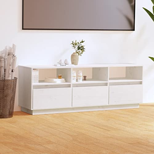 Centre de divertissement - Meuble TV - Armoires de rangement - Blanc - 140 x 37 x 50 cm - Bois massif de pin pour salon, chambre à coucher, etc