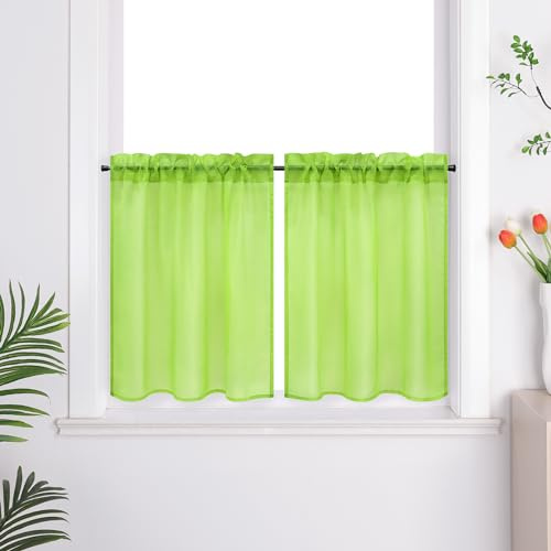 Joyswahl Voile Scheibengardine Küche »Ilia« Bistrogardine 2er Set Küche Gardinen Transparent Küchengardinen Uni Kurzstores Grün BxH 66x61cm 2 Stück