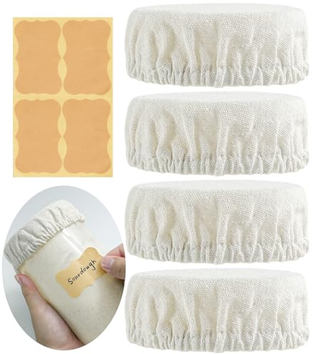 Perenllareta Cloth Tops for Mason Jars 4 inch Wide Mouth | Reusable Regular Sourdough Starter Lids | Breathable Cap Replacement for Gallon Glass Jar