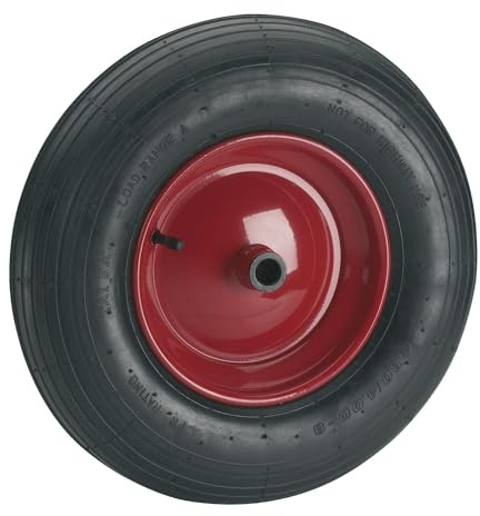 Schubkarrenrad 400mm - Luftreifen mit Rillenprofil - Schlauch Reifen mit einer Tragkraft von 250kg Ersatzrad, Stahl pulverbeschichtet rot