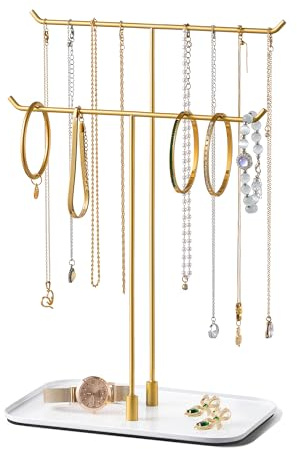 bussdis Necklace Stand Aesthetic Necklace Holder: Metal Necklace Organizer for Home Decor, Gold