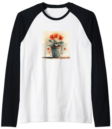 Cyclamen Plante en pot Cottagecore Hearts Graphic Manche Raglan