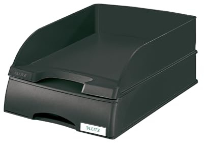 Leitz Set Briefkorb Standard A4 + Briefkorb-Schublade, Briefablage in Premium-Qualität, Stapelbare Ablagefächer als Schreibtisch-Organizer, Kombinierbar mit Plus-Serie, Schwarz, 52270095 + 52100095