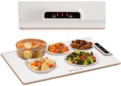AUORUSI Bandeja Calentadora Eléctrica, Silicona Enrollable y Portátil, Res configuraciones de Temperatura 60-100 ℃, Placa calefactora Cuenta con Temporizador para Familia, Fiestas, Eventos, Oficina