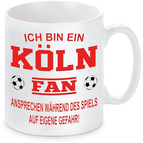 Fussball Tasse | Ich bin ein Köln Fan - Ansprechen während des Spiels auf eigene Gefahr | Keramiktasse für Fußballfans | Spülmaschinenfest | mit Wunschtext auf der Rückseite
