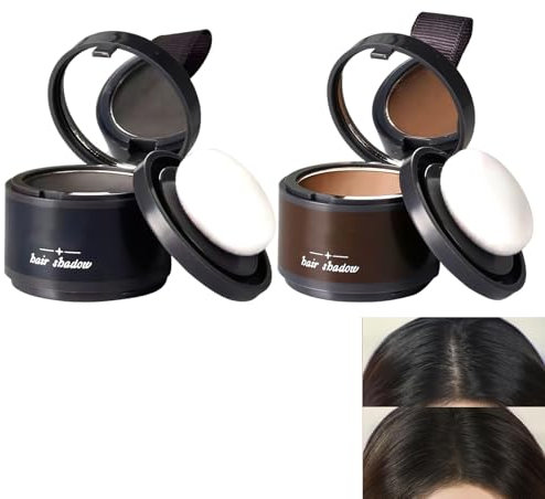 Zonoori 2 Stück Haaransatz Puder Kaschieren, Haarpuder Ansatz Graue Haare Abdecken, Ansatzpuder für Dunkle Haare(Dunkelbraun+Schwarz)