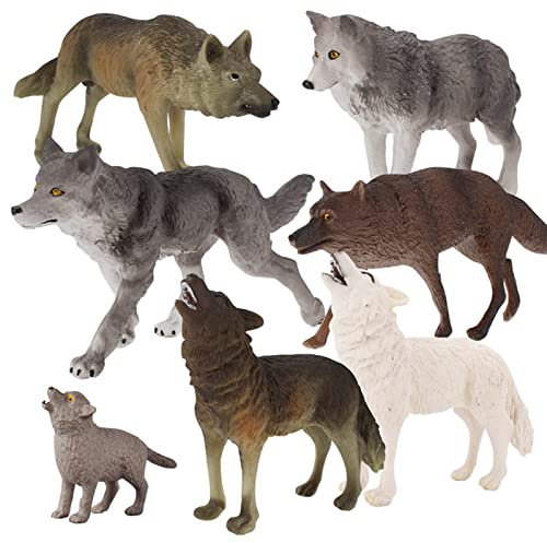 Animali figure giocattoli – Set da gioco con lupo della giungla africana (confezione da 7), set di giocattoli in miniatura, aggiunge fascino a giardini, terrazze, stagni e davanzali