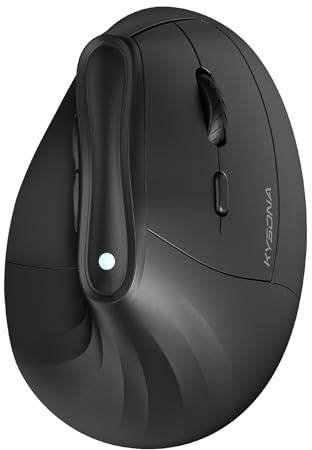 KYSONA 57° ergonomisk trådlös tornmus, vertikal tyst ergo-mus, Bluetooth (BT5.0, BT3.0) & 2,4G, (800/1200/2400/2400/4000), 5 knappar för Windows, macOS, iPadOS, bärbar dator, PC, svart