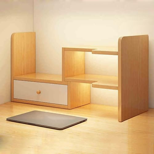 Schreibtisch und Büroregale, Schreibtischaufsatz nur für Schreibtisch, Bücherregal aus Holz, Aufbewahrungsregal, Arbeitsplatten-Organizer über dem Computer für Zuhause, Wohnheim, Bürobedarf(Metallic,3