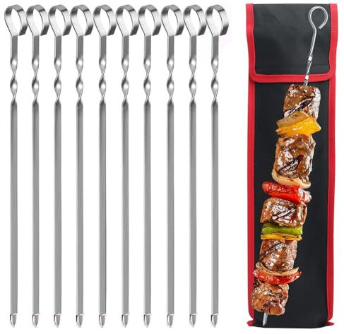 LYEAA Spiedini di Kabob Spiedini di Kabob for BBQ in Acciaio Inossidabile Spiedini di Grigliata con Manico Lungo Spiedini di Shish Kebab for Picnic da Campeggio all'Aperto (10 Pezzi)