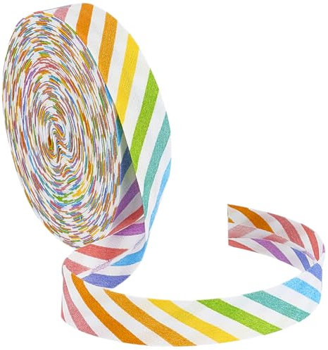 BENECREAT Biais à Rayures Arc en Ciel de 10 m Ruban à Rayures en Sergé de Polyester de 15mm de Large Ruban à Rayures de Noël pour Bricolage Couture de Vêtements Passepoil Matelassage