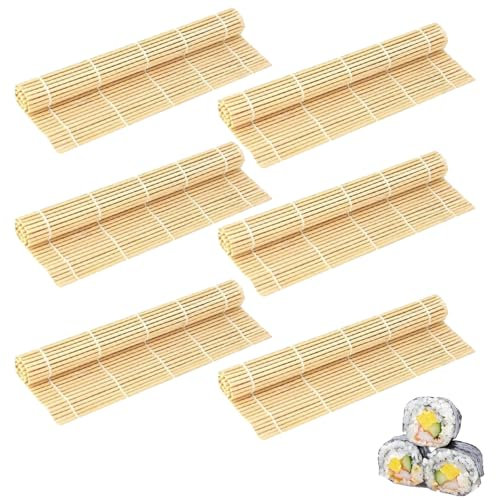 GETFACAI 6 Pcs Sushi Rolling Mat, Sushi Making Kit, Sushi Rolling Mat, Bamboo Mat, Sushi Mat, Very Suitable for Making Delicious Sushi Rolls at Home and Selling Sushi Rolls to Customers Outside