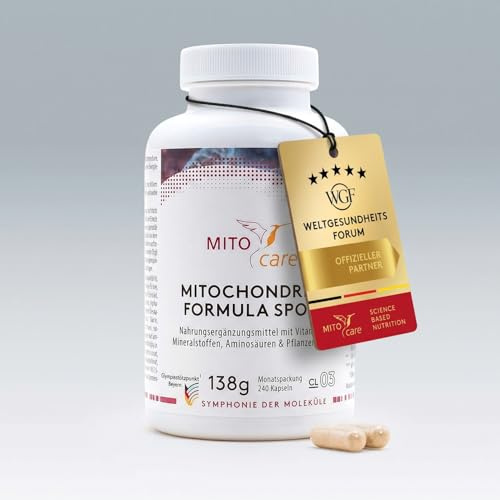 MITOcare Mitochondrien Formula Sport - Nährstoffkomplexmischung für Sportler - optimale Basis - Vitamine, Mineralstoffe & Pflanzenstoffe - Monatspackung mit 240 Kapseln - Produziert in Deutschland