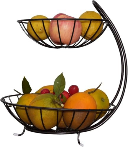 2 Tier Wrought Iron Fruit Basket Etagere Fruit Basket Fruit Basket Fruit Bowl Space Saving Snack Basket Fruit Basket Rack Fruit Bowl Modern for Fruit and Vegetable Snacks