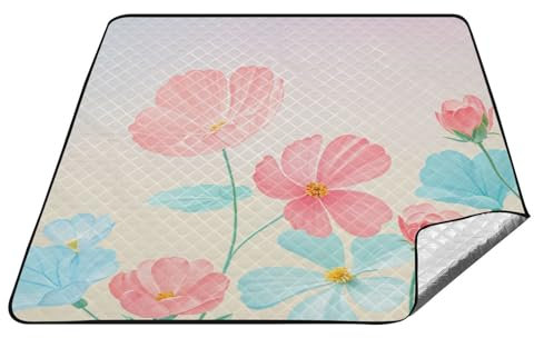 voucong Picknickkorb-Set mit blau-rosa Blumen im Sommer, sandresistent, für Erwachsene