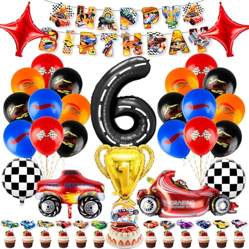 Luftballon6 Auto Luftballons Geburtstagsdeko Junge, Car Tortendeko Geburtstag Deko 6 Jahre Rennwagen Folienballons Party Deko Ballons Girlande Geburtstag Kindergeburtstag Deko Party Supplies Kinder