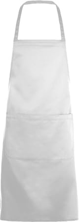 WIXSOO Grembiule con Pettorina e Tasca Frontale (Bianco)