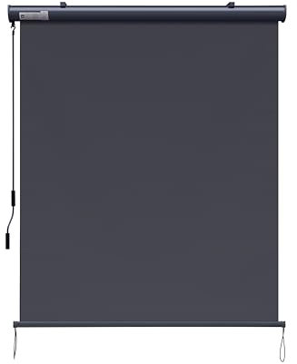 Canopée Store Vertical Rétractable avec Coffre, Store Enrouleur Exterieur avec Manivelle pour Balcon, Terrase, Brise Vue pour Jardin, Gris, 2,5 x 1,6 m (H x L)