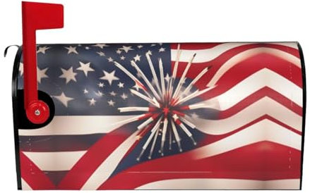 American Flag Firework Print Unique Magnetic Mailbox Covers,Spring Outdoor Decor, For Any Occasion