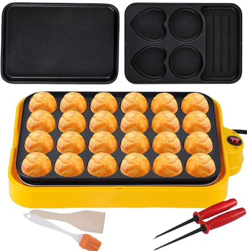 24 Holes Takoyaki Maker, Electric Takoyaki Pan With 3 Frying Pan For Making Octopus Balls & Grill, Automatic Temperature Control, Non-stick Baking Maker For Sandwich, Egg, Steak, Pancake