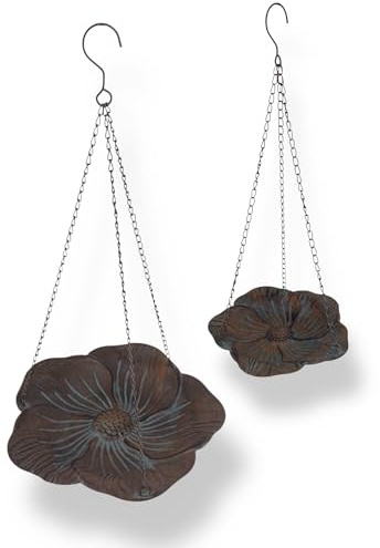 Crispe home & garden Vogeltränke Blatt Set | 2er Hängende Vogelbäder aus Metall | Antikgrün | Garten Deko für Vögel & Insekten | Outdoor Tränke für Balkon & Terrasse | Ø 41,5 cm & Ø 32,5 cm