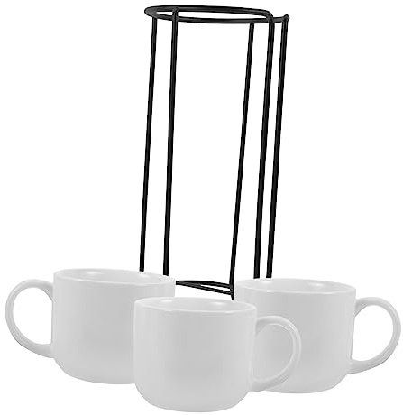 Hemobllo Juego de Tazas de Agua de Cerámica 4 Piezas con Soporte de Metal