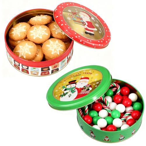 YouYuer 2PCS Weihnachten Keksdose,Weihnachtliche Vorratsdose mit Deckel,Plätzchendose Weihnachtsdose Metalldosen Metall Rund Geschenkdosen Blechdosen Weihnachtsgebäckdosen für Kekse Kuchen Süßigkeite
