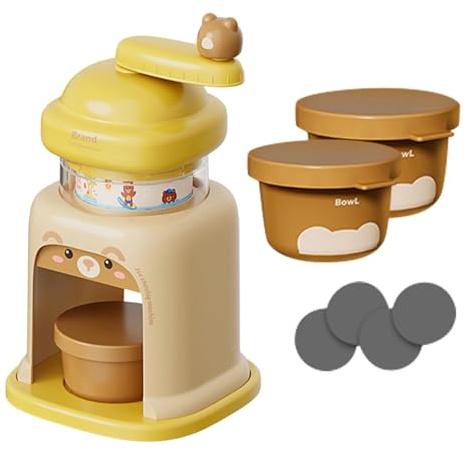 LOVIVER Broyeur à Glace Manuel, Machine à Glace pilée légère et Polyvalente, pour fêtes, Restaurants et Maisons, Jaune avec 3 Bols