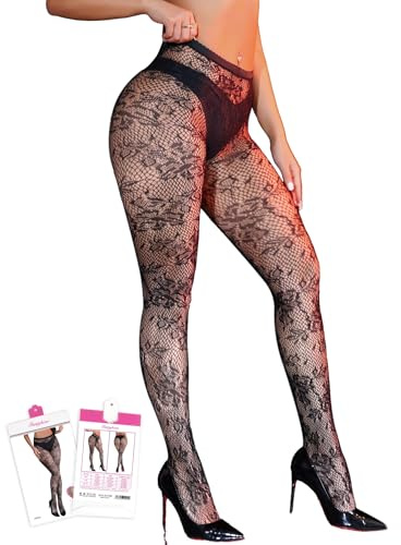 comeondear Plus Size Lace Tights for Women 3XL-5XL Curves Friendly Black