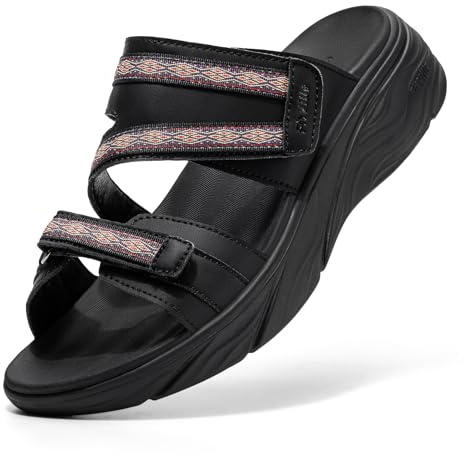 FitVille Wide Wedge Sandals Summer Shoes for Women | Adjustable, Lightweight, Comfortable, Slide Slippers, Ladies Shoes