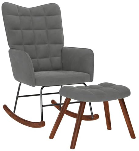 Frdhee Relaxstuhl Für Wohnzimmer Schwingsessel Schaukelsessel,Schaukelstuhl mit Hocker Dunkelgrau Samt,Für Garten,Schlafzimmer,Wohnzimmer,Ecke,Veranda