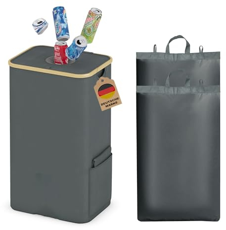 Adeldream 100L Pfandflaschen Sammelbehälter Groß Pfandflaschen Aufbewahrung Behälter Leergut & Altglas Aufbewahrung mit Softgrip-Griffen Flaschensammler mit Loch Küche Abstellraum Flaschentasche Grau