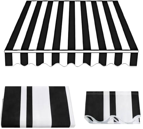 Lona de Repuesto for Toldo Exterior,2.0m 2.5m 3.0m 3.6m 4m 5m Impermeable Poliéster Toldo de Lona(Sin Marco), Anti-UV Tela de Repuesto for Toldo Retráctil(Black White,16.5x5ft(5.0x1.5m))