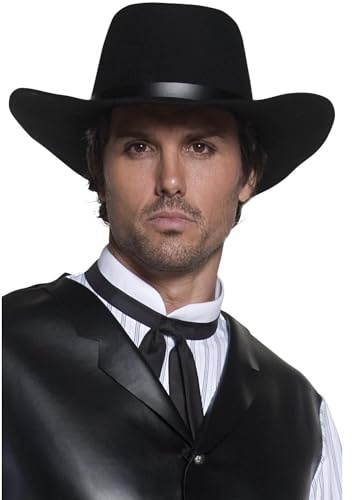 Smiffys Authentische Western Kollektion, Revolverheld Hut, Schwarz, Breitkrempig Halloween