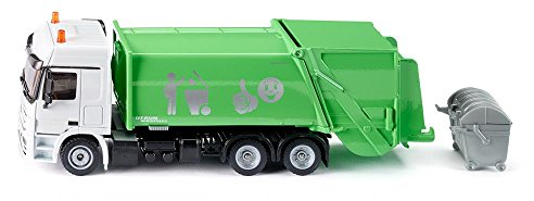 siku 2938, Müllwagen, 1:50, Metall/Kunststoff, Grün/Weiß, Öffenbarer Heckbereich, Inkl. Mülltonne