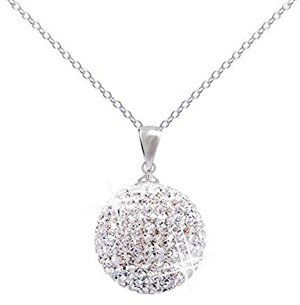 Decorum Jewellery Delicate and Elegant, Solid Sterling Silver 925 (not Plated), Diamond Chip Effect,12mm Crystal Ball Necklace on Quality 18 inch Cable Chain. Now in a Lovely Box.