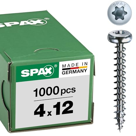 SPAX Universalschraube, 4,0 x 12 mm, 1000 Stück, T-STAR plus, Halbrundkopf, Vollgewinde, 4CUT, WIROX A9J, blank verzinkt, 0201010400125