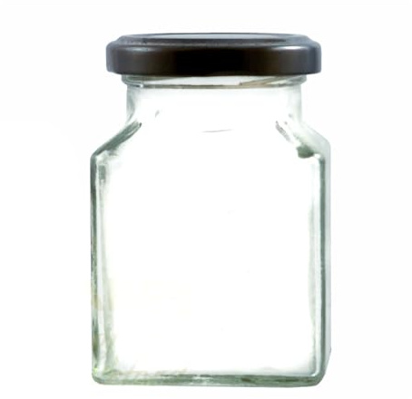 Pack of 12 200ml Square Jam Jar with Choice of Coloured lid (Black)