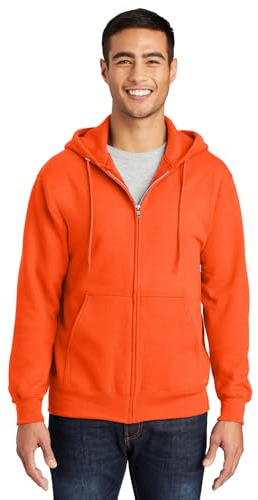 Port & Co TALL Essential Fleece Full-Zip Hooded Sweatshirt-PC90ZHT-4XLT-Safety Orange