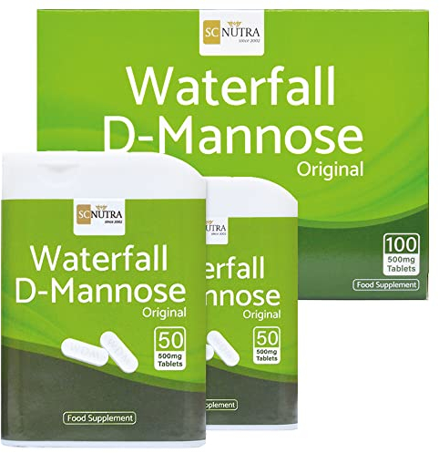 Waterfall D-Mannose 100 x 500mg Caplets (Easy to Swallow Tablets) - 100% D-Mannose Naturally Sourced from Birch - for Healthy Bladder Support - Vegan - SC Nutra (Sweet Cures)