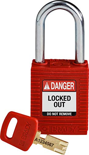 Brady (NYL-RED-38ST-KD) SafeKey Nylon Lockout-Vorhängeschloss Mit Stahl Bügel 38.00 mm Rot KD - Verschiedenschließende Schlösser 1 Stück