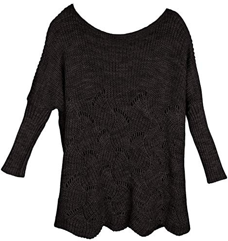 styleBREAKER Pullover a Maglia Oversize da Donna con Modello Openwork e Maniche Lunghe, Taglio a U, Poncho, Taglia Unica 08010066, Colore:Nero