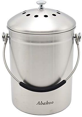 Abakoo Stainless Steel Compost Bin for Kitchen Countertop Compost Bucket Kitchen Pail Compost with Lid 1.3 Gallon-Includes 4 Filters