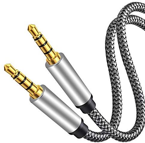 TanQY Male to Male Audio Cable 5M,4 Pole Hi-Fi Stereo Sound 3.5mm Aux Cable Adapter/Auxiliary Cable/Aux Cord Compatible All 3.5mm-Enabled Devices for Car (5M, Silver)