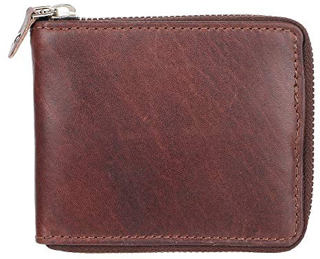 STARHIDE Mens Wallet RFID Signal Blocking Full Zip Around Genuine Distressed Oiled Leather Coin Pocket Purse with Gift Box 740 (Brown)