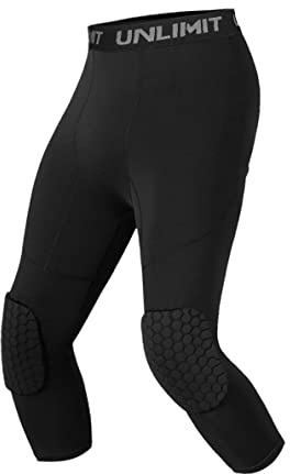 Unlimit for 4-16 yrs, Youth Basketball Pants with Knee Pads, 3/4 Capri Compression Pants for Boys. (Black, S: for 6-7 yrs)