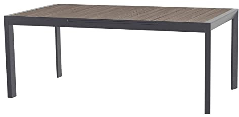 HESPERIDE - Table de Jardin Extensible Evasion Gris Graphite - 10 Places - Aluminium Antirouille Aluminium Effet Bois - Meuble d'Extérieur Rallonge