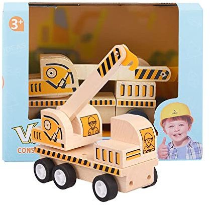 Udeas Wooden Crane Toy Construction Site Vehicles Children Toy from 3 Years, Movable Parts, Eye-catching Bright Colours