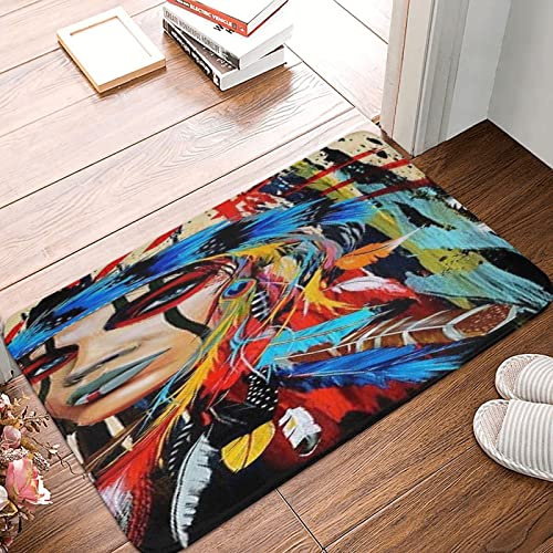 Felpudo Nativo Americano 40X60Cm Felpudo Exterior Antideslizante Alfombra Puerta Atrapar Suciedad Alfombra De Baño para Jardín Pasillo Garajes