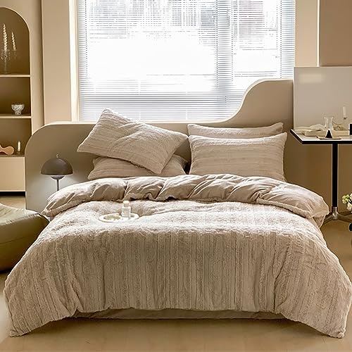 AShanlan Plüsch Bettwäsche 135x200 cm Warm Winterbettwäsche Set Beige | Winter Bettbezug mit Kissenbezug 80x80 cm, Cashmere Touch, Flauschig Teddy Fleece, Oeko-TEX Zertifiziert, Reißverschluss